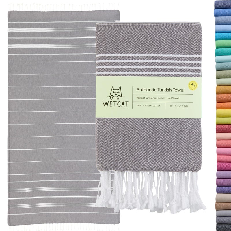 WETCAT Turkish Beach Towel Oversized (38""x71"") 100% Turkish Cotton  Made in Turkey - Sand Free  Extra Large  Ultra Soft  Quick Drying  Compact & Lightweight for Travel - Dark Gray - Image 1